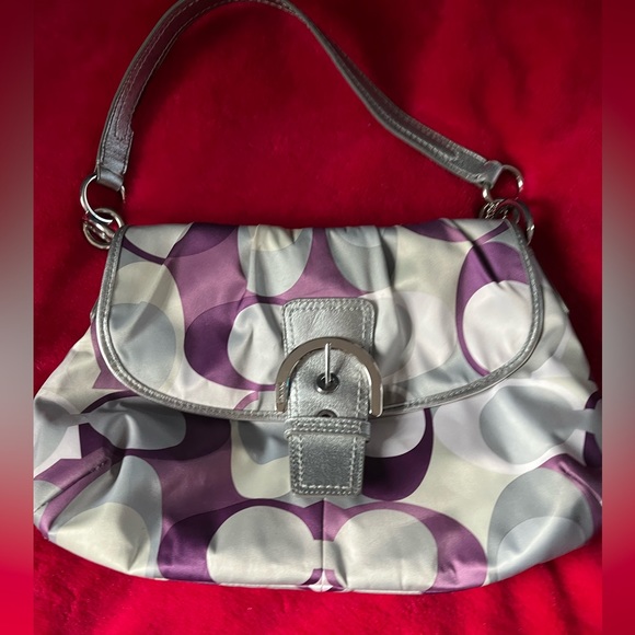 Coach Soho Scarf Print Hobo Silver/Purple Multi - Picture 1 of 8
